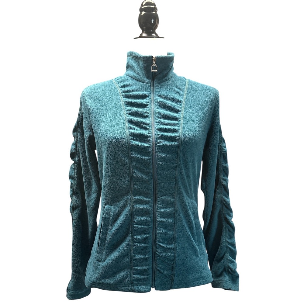 Ariat Womens‎ Teal Blue Ruched Full Zip Fleece Jacket Mock Neck Size Medium